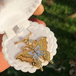 Gold and Silver Butterfly Pendant Necklace 18inch